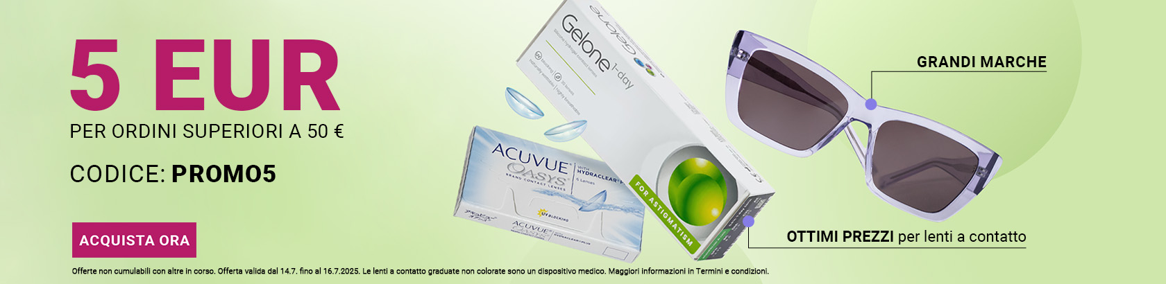 Sconto 5€ per acquisti dal valore oltre i 50 €