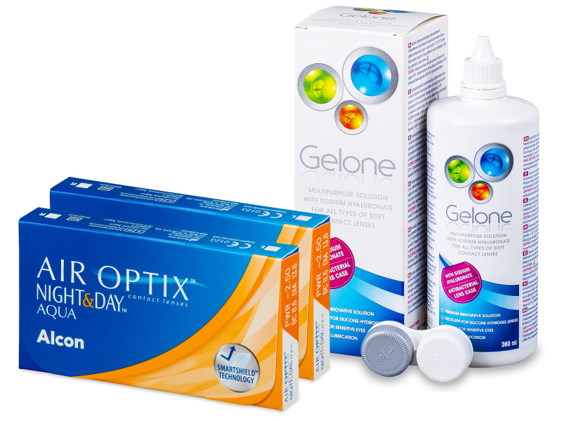 Air Optix Night and Day Aqua (2x3 lenti) + soluzioni Gelone 360ml - Package deal