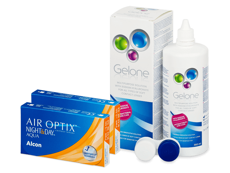 Air Optix Night and Day Aqua (2x3 lenti) + soluzione Gelone 360 ml - Package deal