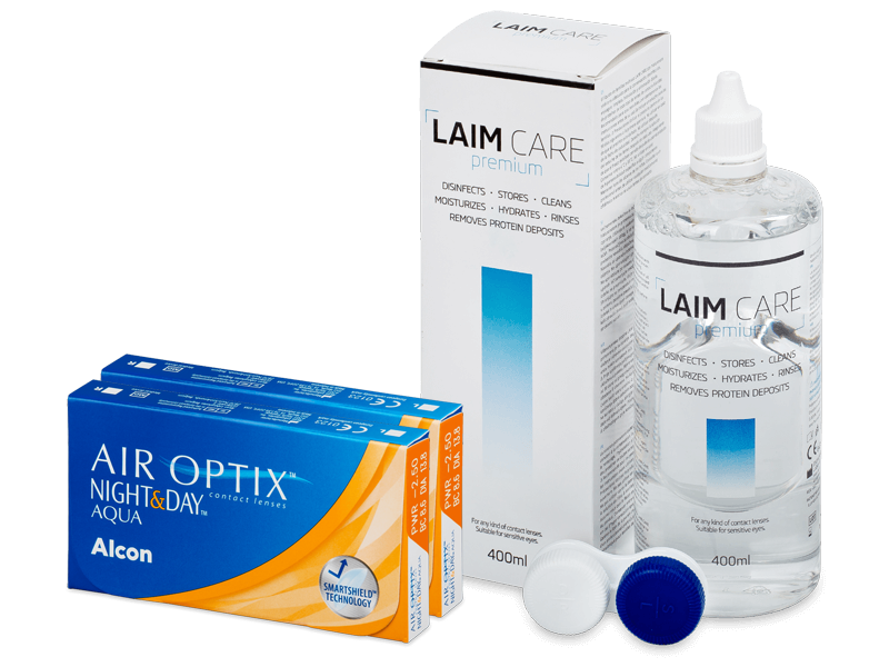 Air Optix Night and Day Aqua (2x 3 lenti) + soluzione Laim Care 400 ml - Package deal
