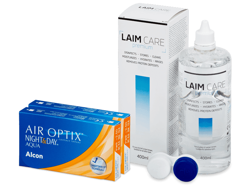 Air Optix Night and Day Aqua (2x 3 lenti) + soluzione Laim Care 400 ml - Package deal